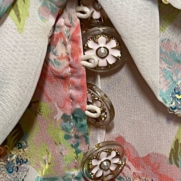 NWOT PEONY Australia Pink Embellished Heart Floral Faux Wrap Dress Sz M AU S US - Picture 6 of 6